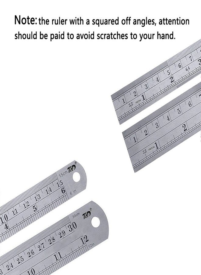 ZZTX Heavy Duty 100% Stainless Steel Ruler Set 12 Inch (30 CM) + 6 Inch (15 CM) Metal Rulers Kit - Perfect Straight Edge for Easy Measurements - Image 3