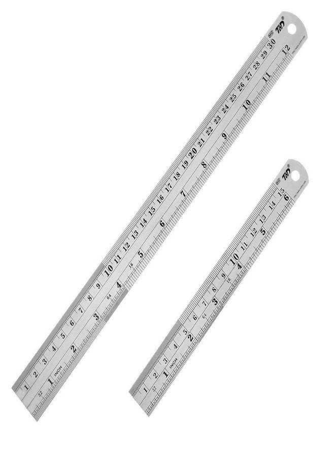 ZZTX Heavy Duty 100% Stainless Steel Ruler Set 12 Inch (30 CM) + 6 Inch (15 CM) Metal Rulers Kit - Perfect Straight Edge for Easy Measurements - Image 1