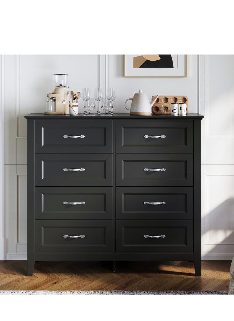 LINSY HOME LINSY HOME  -  Wood Dresser Closet With 8 Drawers , Dressers Organizer for Bed Room Living Room, Kids Room, Nursery, Hallway, Black Color, size 120L*39.8W*107.2H cm  - Image 2