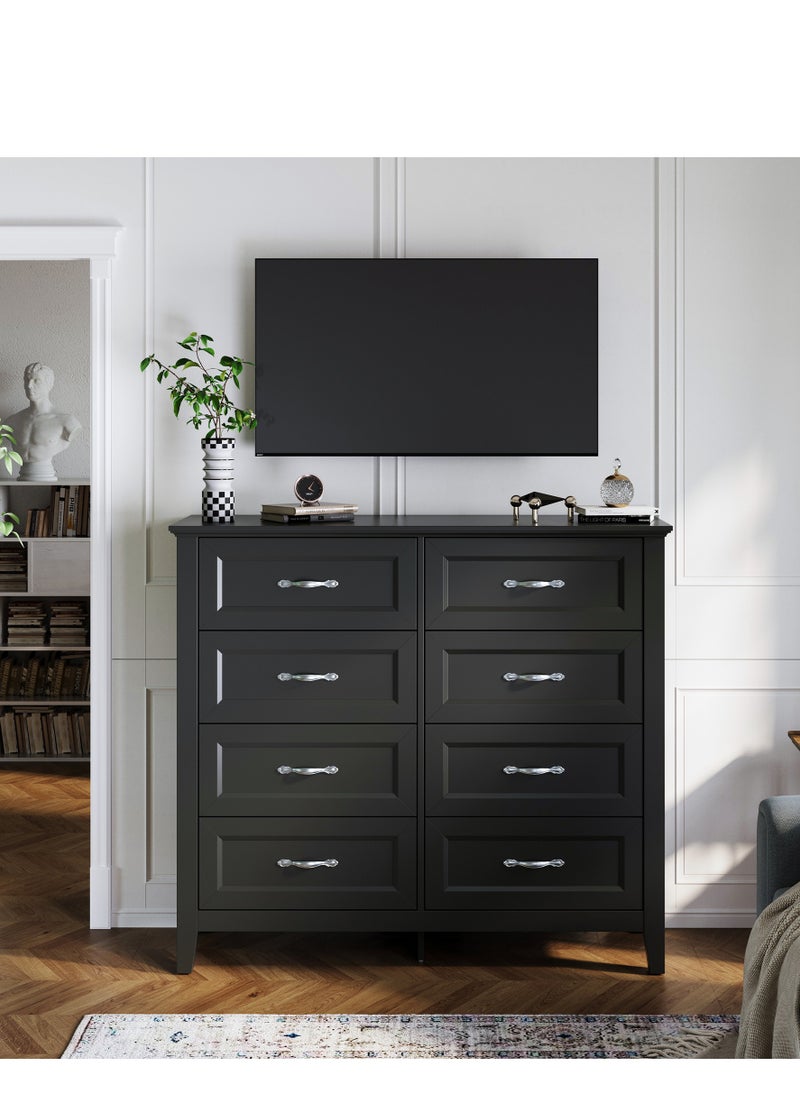 LINSY HOME LINSY HOME  -  Wood Dresser Closet With 8 Drawers , Dressers Organizer for Bed Room Living Room, Kids Room, Nursery, Hallway, Black Color, size 120L*39.8W*107.2H cm  - Image 4