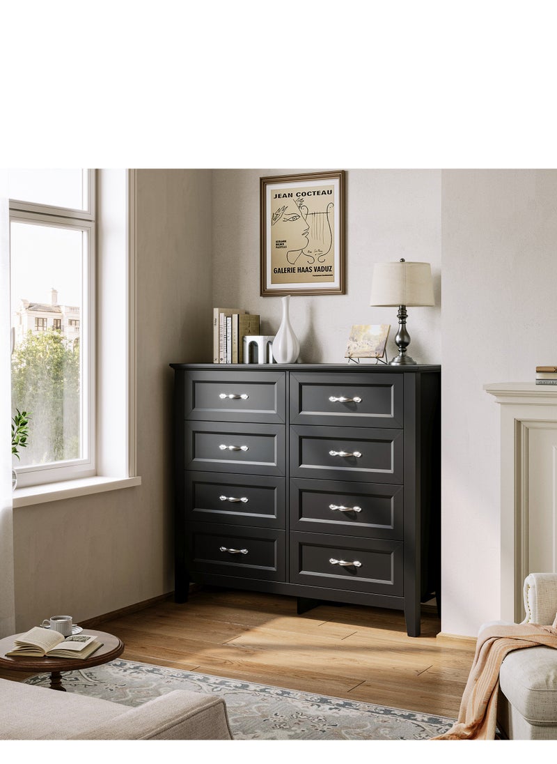 LINSY HOME LINSY HOME  -  Wood Dresser Closet With 8 Drawers , Dressers Organizer for Bed Room Living Room, Kids Room, Nursery, Hallway, Black Color, size 120L*39.8W*107.2H cm  - Image 3