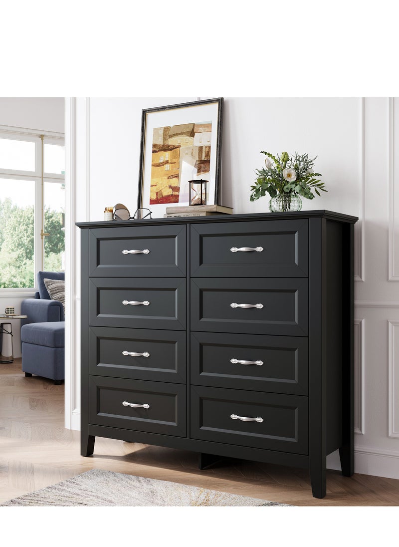 LINSY HOME LINSY HOME  -  Wood Dresser Closet With 8 Drawers , Dressers Organizer for Bed Room Living Room, Kids Room, Nursery, Hallway, Black Color, size 120L*39.8W*107.2H cm  - Image 1