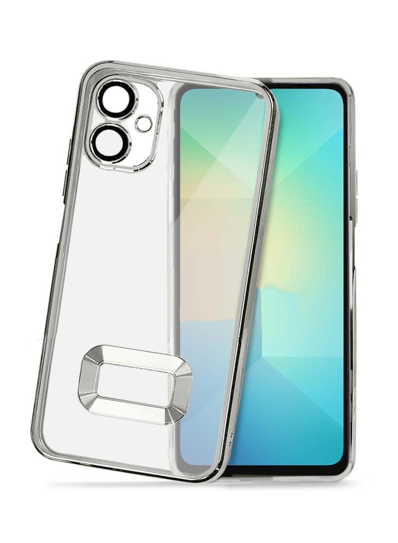 دبليو تيك سامسونج جالاكسي A06 4G 2024 غطاء حماية فاخر مطلي بشفاه مرتفعة وغطاء علة للكاميرا - فضي - Image 1