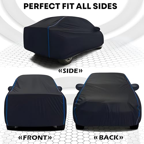 Kerwa Water Resistant Car Cover Compatible with Maruti Alto 800, Dust & UV Resistant All-Weather Proof Full Body Cover, Black with Blue Lining, Triple Stitch Elasticated Bottom with Mirror Pocket - Image 3