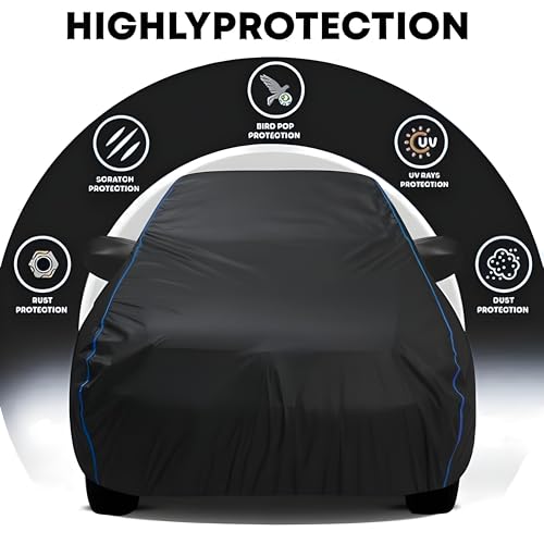 Kerwa Water Resistant Car Cover Compatible with Maruti Alto 800, Dust & UV Resistant All-Weather Proof Full Body Cover, Black with Blue Lining, Triple Stitch Elasticated Bottom with Mirror Pocket - Image 2