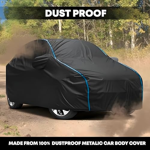 Kerwa Water Resistant Car Cover Compatible with Maruti Alto 800, Dust & UV Resistant All-Weather Proof Full Body Cover, Black with Blue Lining, Triple Stitch Elasticated Bottom with Mirror Pocket - Image 5