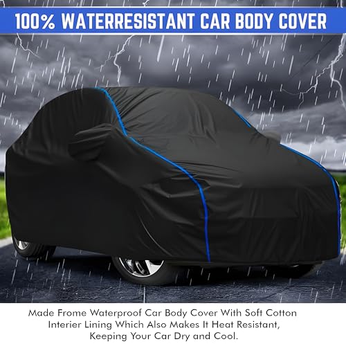 Kerwa Water Resistant Car Cover Compatible with Maruti Alto 800, Dust & UV Resistant All-Weather Proof Full Body Cover, Black with Blue Lining, Triple Stitch Elasticated Bottom with Mirror Pocket - Image 4