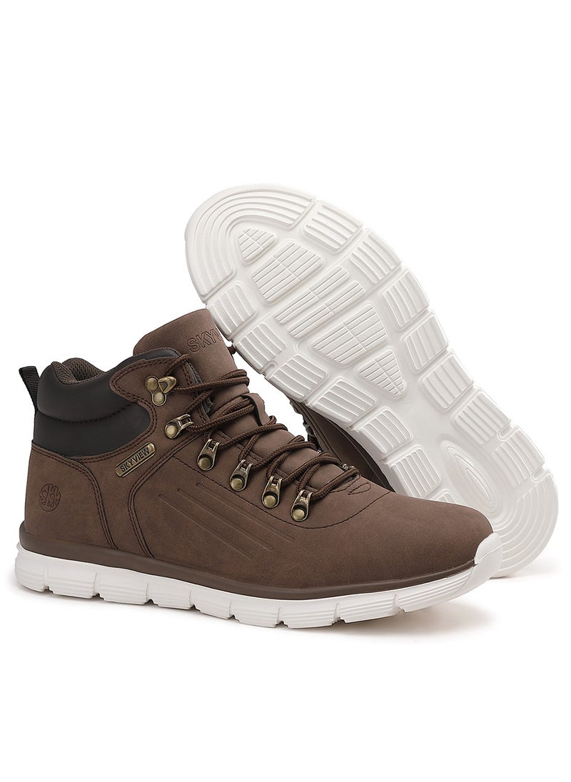 Sky View - SKY VIEW Men Lightweight Hiking Boots Motorcycle Boots For Men Mid Ankle Work Casual Hiker Outdoor Boots Anti Slip Shoes Brown - Image 1