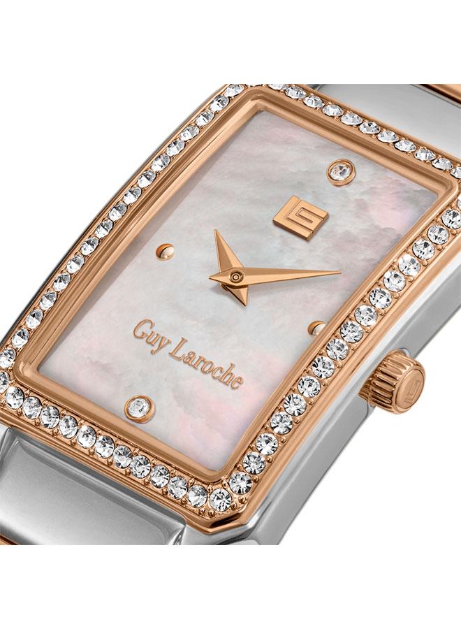 غاي لاروش ساعة ديبورا نسائية بسوار معدني فضي وذهبي وردي وميناء أبيض بعقارب تناظرية - Image 4