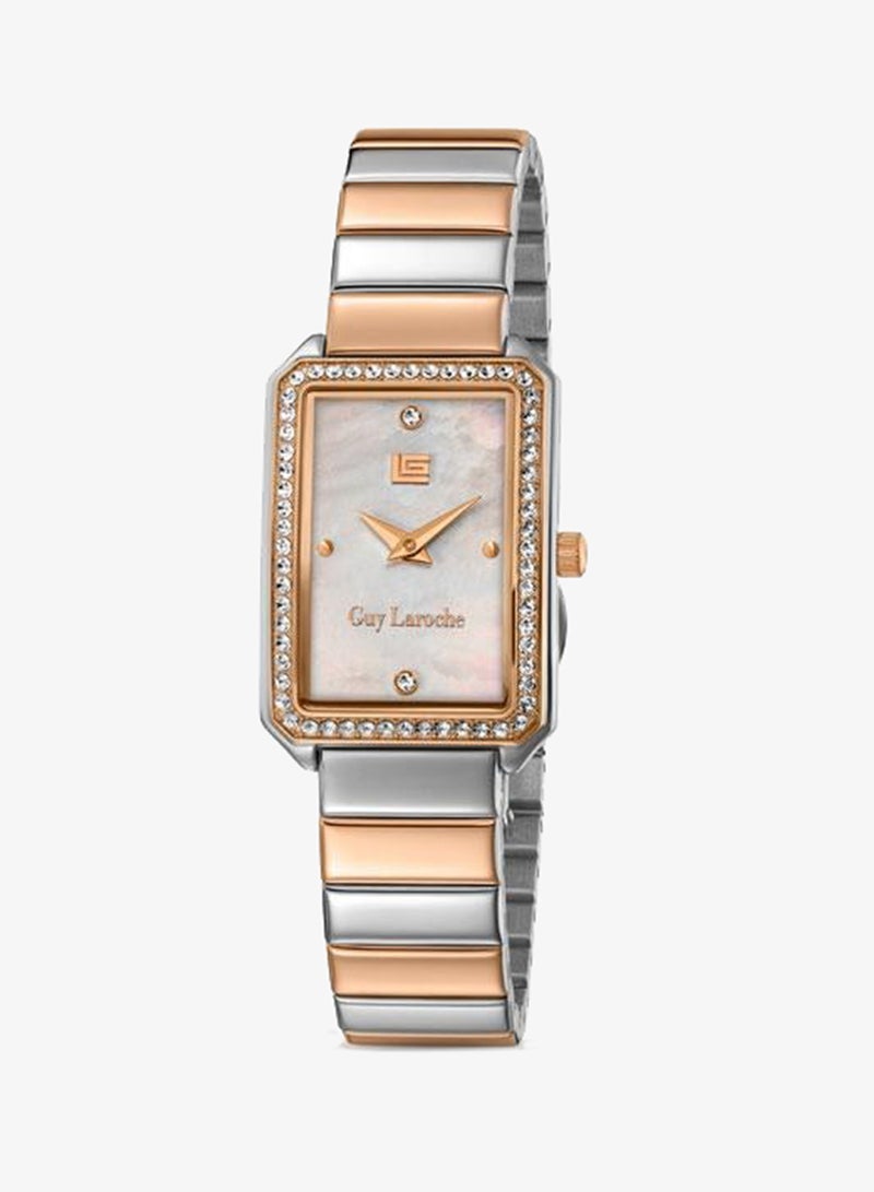 Guy Laroche Deborah White Dial Silver-Rose Gold Metal Bracelet Analog Watch for Women 22.5mm - Image 1