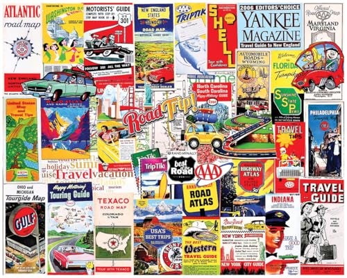 White Mountain 1000 Piece Jigsaw Puzzle USA Collage Puzzles with Large Pieces Gift for Adults and Family 24x30 US Maps Travel Guides - Image 1