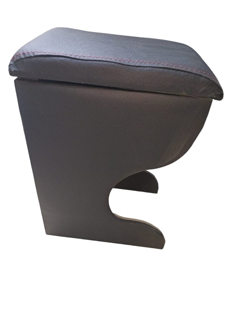 Car Armrest Unit with Leather and Plastic Storage Box with Armrest Pillow, Hyundai Matrix , Black with Red Stitching