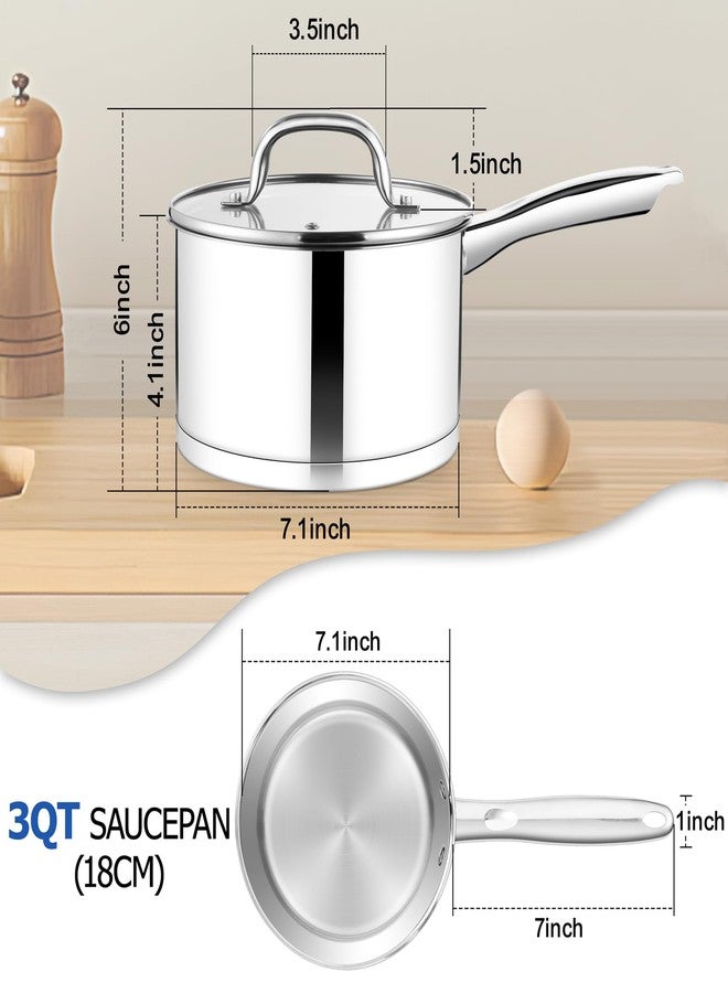 TeamFar Saucepan, 3 qt Stainless Steel Sauce Milk Pan & Lid with Tri-ply Bottom, Home/Kitchen Induction Pot for Cooking/Boiling/Warming/Stewing, Healthy & Heavy Duty, Dishwasher Safe - Image 2
