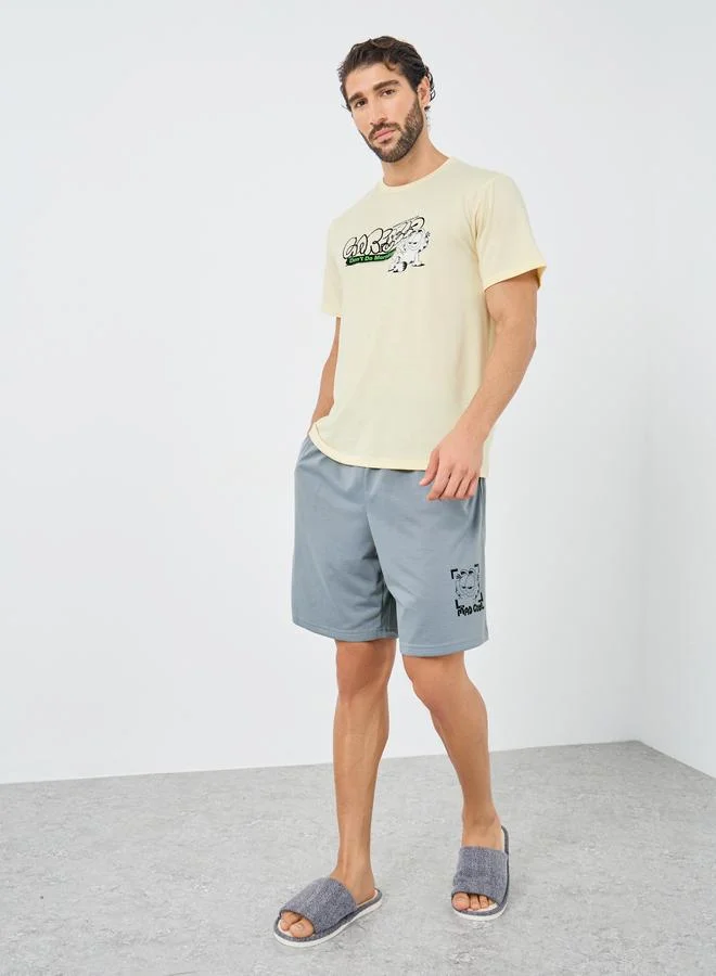 ستايلي Styli Garfeild Graphic Print Short Sleeve T-Shirt and Shorts Set