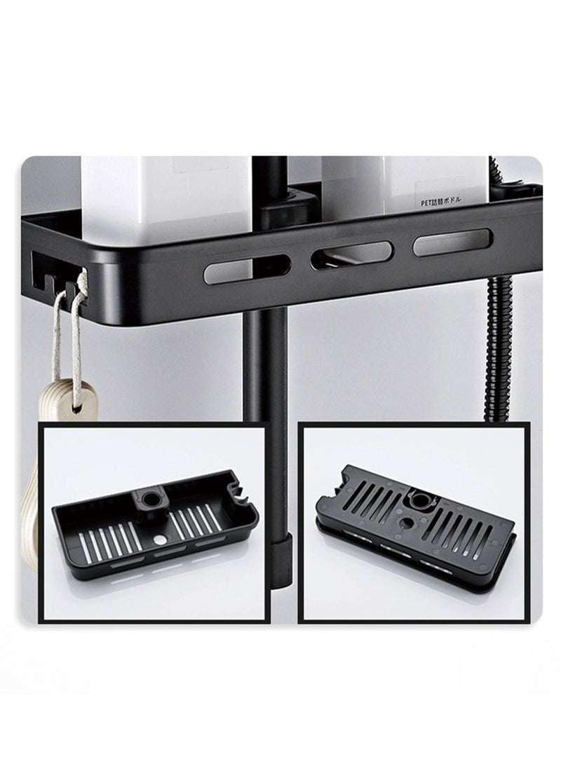 Adjustable No Hole Shower Shelf - Bathroom Storage Organizer with Shower Tray, Towel Hooks & Bath Ball Holder, Space-Saving & Waterproof Design for Modern Bathrooms