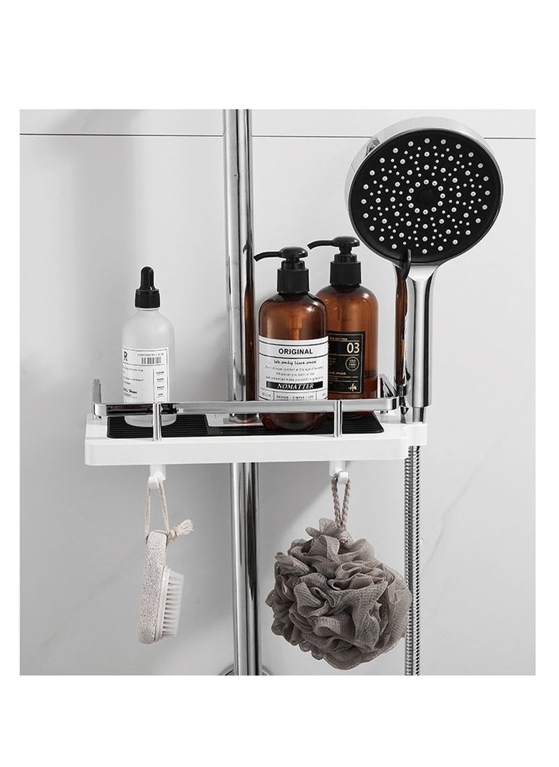 Adjustable No Hole Shower Shelf - Bathroom Storage Organizer with Shower Tray, Towel Hooks & Bath Ball Holder, Space-Saving & Waterproof Design for Modern Bathrooms