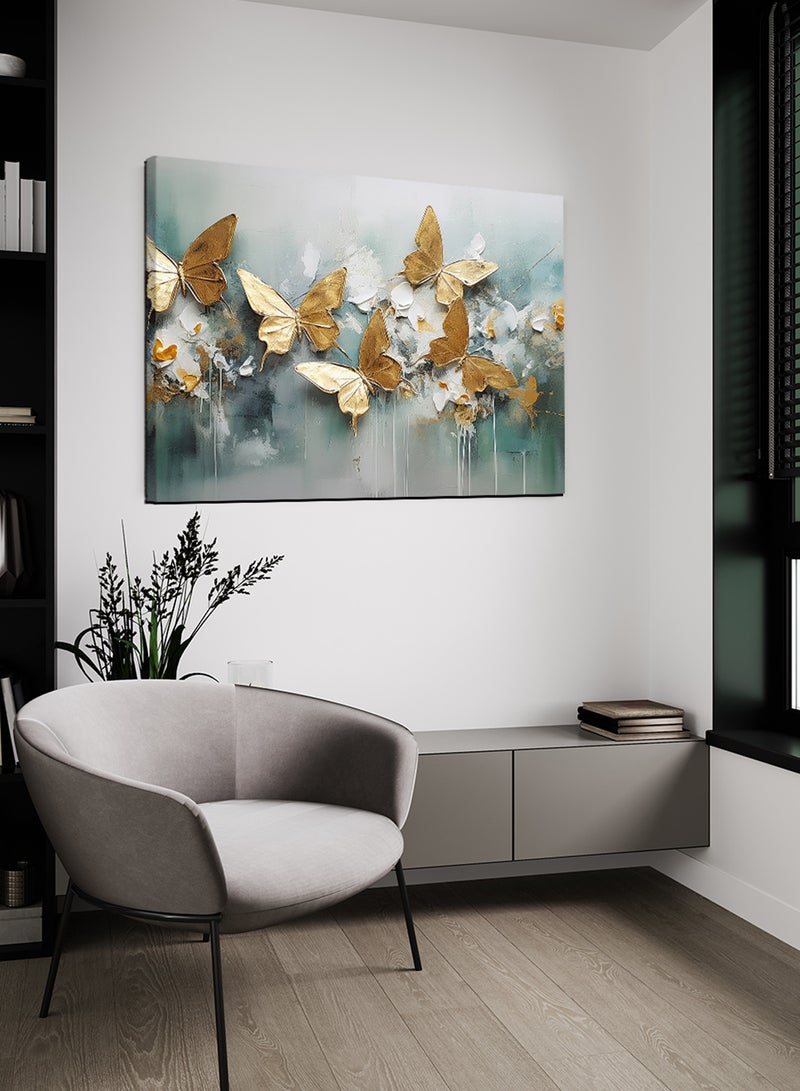 لوحة كانفاس على إطار خشبي بتصميم فراشات ذهبية - Image 1