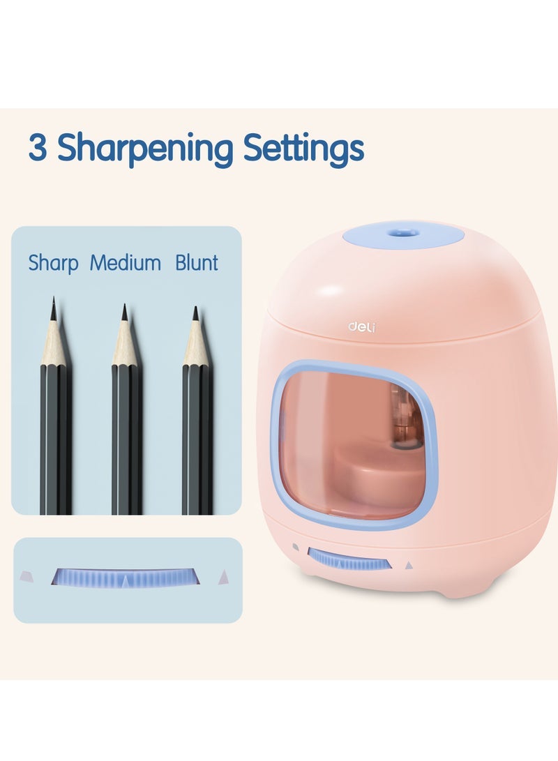 Deli VA13 Electric Pencil Sharpener Pink – 3 Tip Options, Dual Power, 5000+ Sharpen Cycles - Image 3
