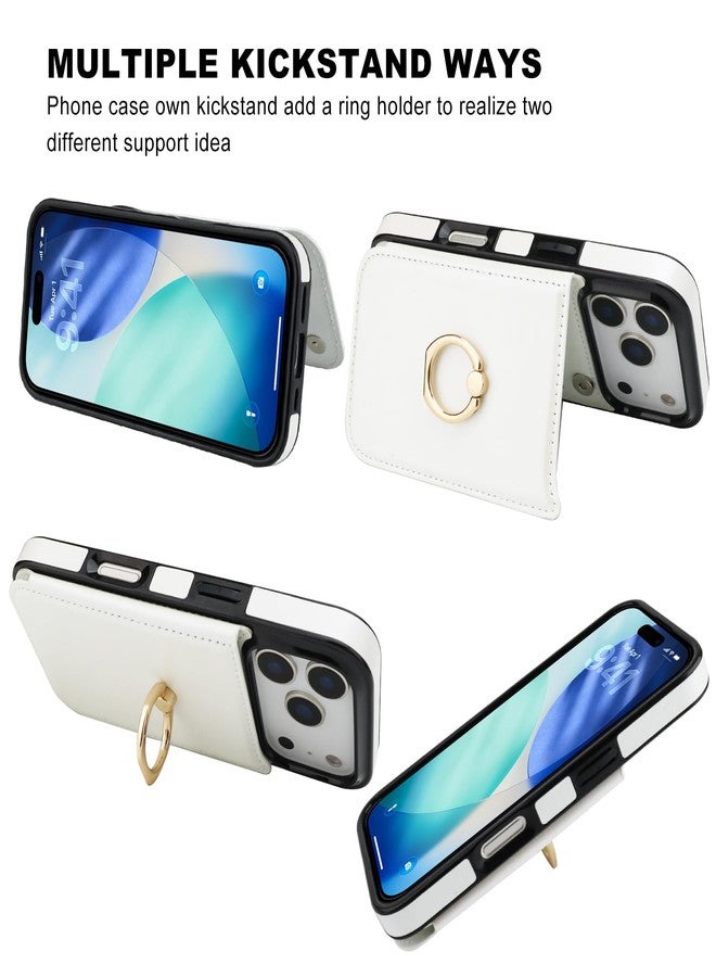 OT ONETOP جراب محفظة ONETOP لهاتف iPhone 17 Pro مع حامل بطاقات، وحامل حلقي دوار 360 درجة، وغطاء من الجلد الصناعي PU مقاوم للصدمات مع مشبك مغناطيسي مزدوج، ومزود بحماية من تقنية RFID، مناسب للنساء والفتيات، مقاس 6.3 بوصة (أبيض). - Image 4