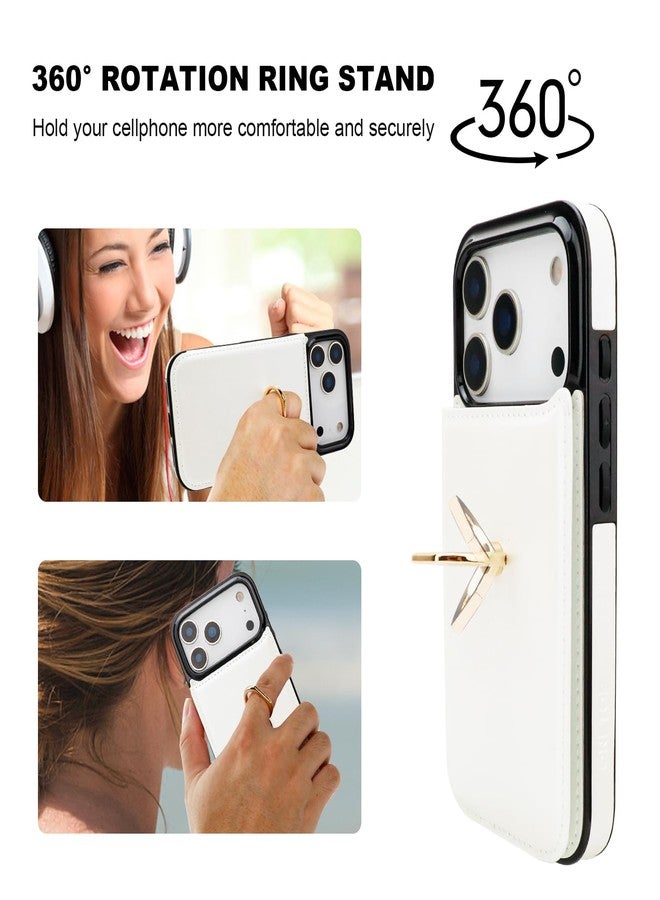 OT ONETOP جراب محفظة ONETOP لهاتف iPhone 17 Pro مع حامل بطاقات، وحامل حلقي دوار 360 درجة، وغطاء من الجلد الصناعي PU مقاوم للصدمات مع مشبك مغناطيسي مزدوج، ومزود بحماية من تقنية RFID، مناسب للنساء والفتيات، مقاس 6.3 بوصة (أبيض). - Image 5
