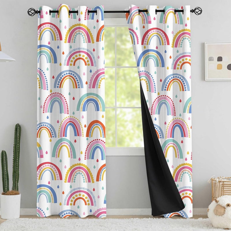 chiinvent Blackout Rainbow Curtains for Kids Cute Rainbow Room Darkening Window Curtains Decorative Cartoon Black Out Curtain for Girls Bedroom Nursery, C3, 52" x 84", 2 Panels (90% Blackout) - Image 1