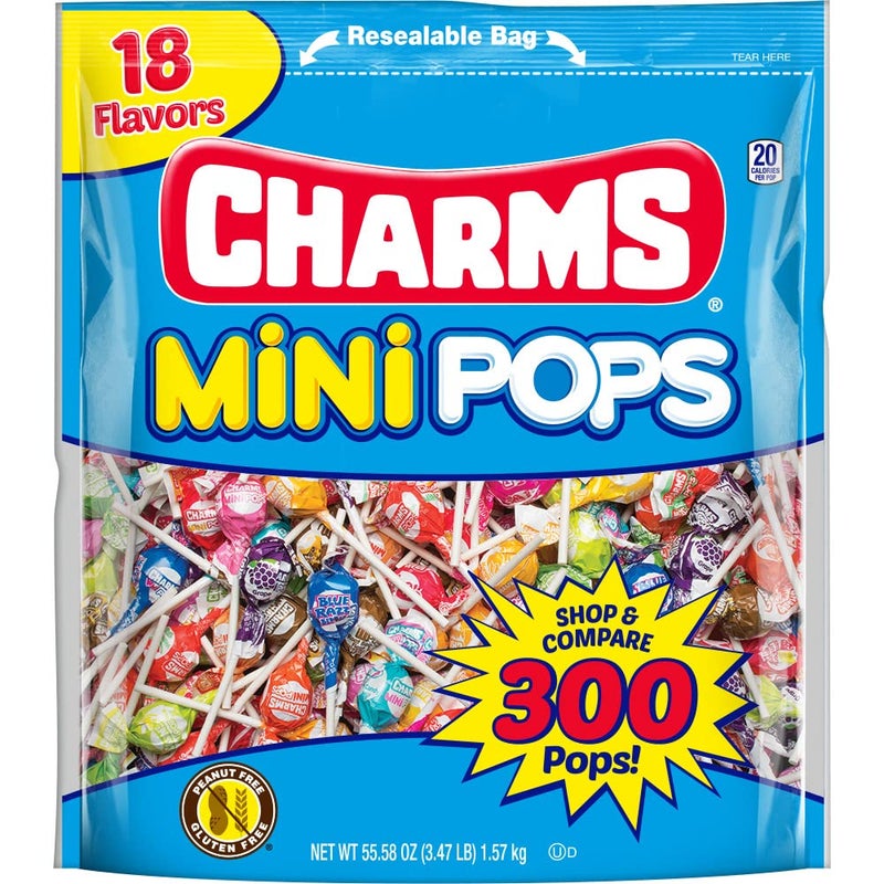 Charms حلوى توتسي رول تشارمز ميني بوبس، 18 نكهة، مغلفة بشكل فردي، خالية من الفول السوداني، خالية من الجلوتين، 300 قطعة، عبوة واحدة - Image 1