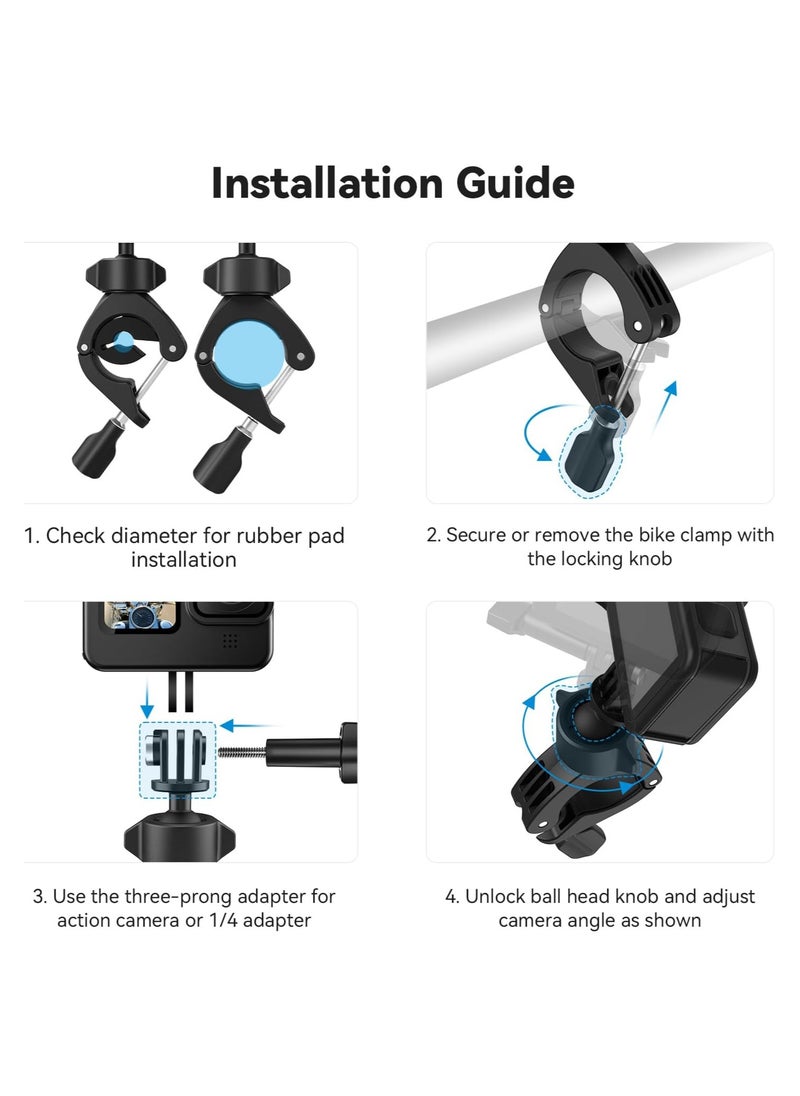 SYOSI - Bike Motorcycle Handlebar Mount Accessories, Large Tube Roll Bar Stick Pole Clamp Holder, for GoPro Max Hero 12 11 10 9 8 7 6 5 Insta360 X3 Ace Pro DJI Action 4 Osmo Ocket 3 Accessory - Image 1