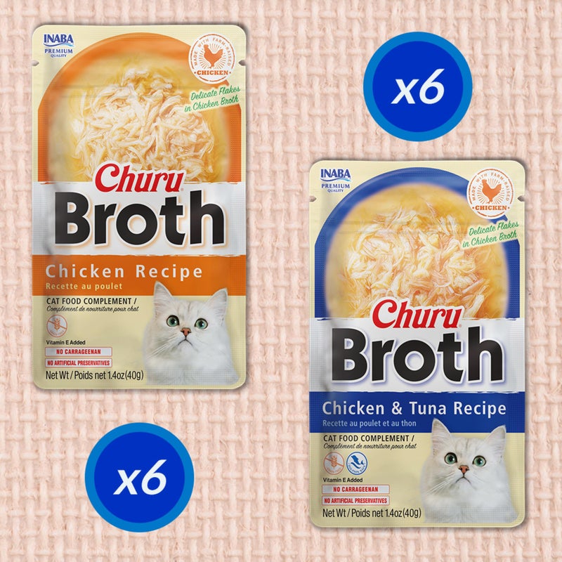 INABA Churu Broth for Cats, Side Dish Pouch, 1.4 Ounces per Pouch, 12 Pouches, Chicken and Tuna Variety - Image 3