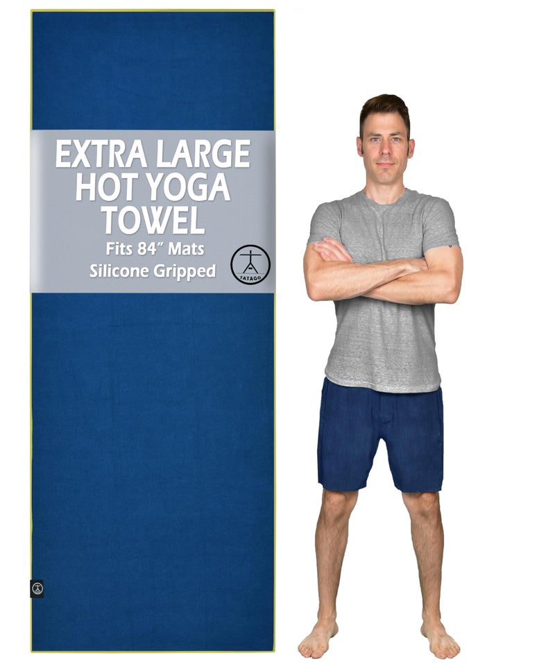 Tatago Hot Yoga Mat Towel Non Slip for Hot Yoga (72-84 inch Mats) Our Hot Yoga Towel Non Slip Silicone Dabs & Absorbent Microfiber Blend Gives You More Grip As You Drip! (Azuloro, XL - 84") - Image 1