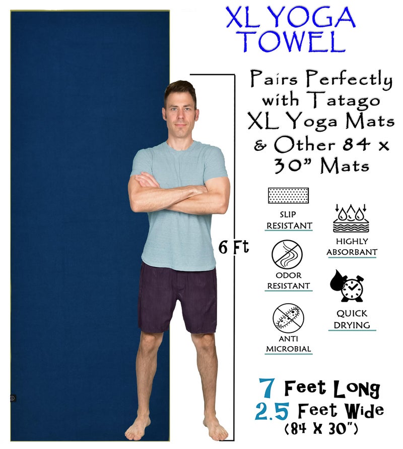 Tatago Hot Yoga Mat Towel Non Slip for Hot Yoga (72-84 inch Mats) Our Hot Yoga Towel Non Slip Silicone Dabs & Absorbent Microfiber Blend Gives You More Grip As You Drip! (Azuloro, XL - 84") - Image 2