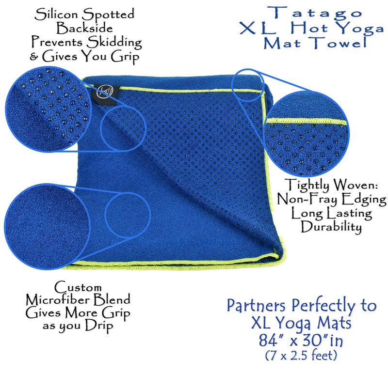 Tatago Hot Yoga Mat Towel Non Slip for Hot Yoga (72-84 inch Mats) Our Hot Yoga Towel Non Slip Silicone Dabs & Absorbent Microfiber Blend Gives You More Grip As You Drip! (Azuloro, XL - 84") - Image 4