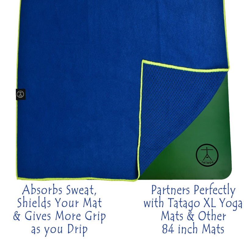 Tatago Hot Yoga Mat Towel Non Slip for Hot Yoga (72-84 inch Mats) Our Hot Yoga Towel Non Slip Silicone Dabs & Absorbent Microfiber Blend Gives You More Grip As You Drip! (Azuloro, XL - 84") - Image 3