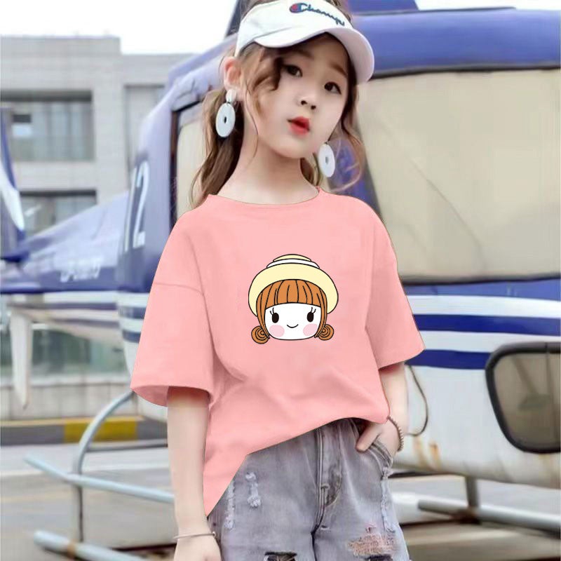 2173# Girls' Short-sleeved T-shirt Children's 2025 Summer Casual Western Style Children's Wear Pure Cotton Base Shirt Baby's Top Trendy - Image 2