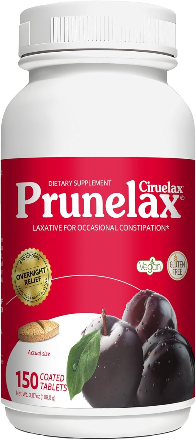 Prunelax Ciruelax Regular Strength Laxative Tablets - Natural-Ingredient Based Laxative for Occasional Constipation, Predictable Overnight Relief with Senna Leaf Extracts, 8-12 Hr Fast-Acting - 150ct