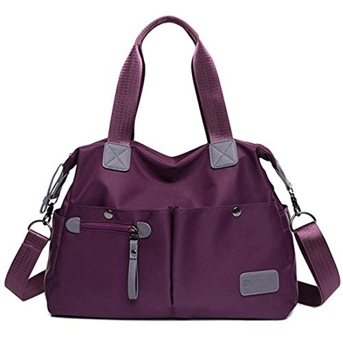 YouNuo Women's Tote Bag with Multiple Pockets & Zipper, Nylon, Purple 1 - Image 1