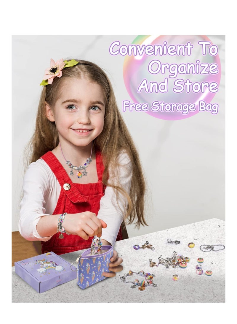 Charm Bracelet Making Kit with Beads Pendant Charms Bracelets and Necklace Girls Charm Bracelet Making Kit for DIY Craft Gifts for Teen Girls with a Unicorn Gift Box and Storage Bag  - Image 3
