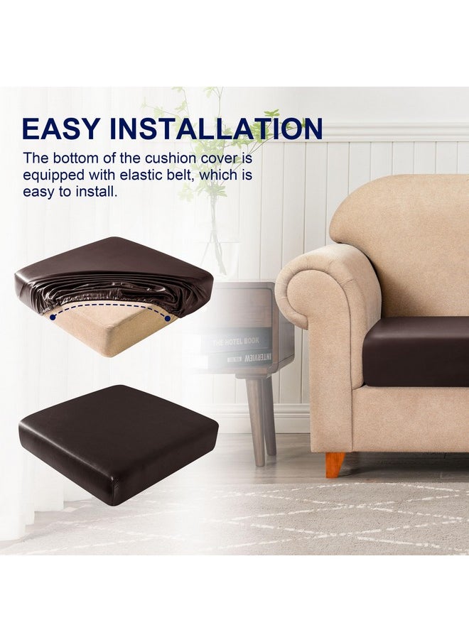 subrtex Leather Waterproof Cushion Covers Breathable Sofa Seat Slipcpvers For 1-2-3-4 Seaters Stretch Replacement For Furniture Protector (Small, Chocolate)  - Image 2