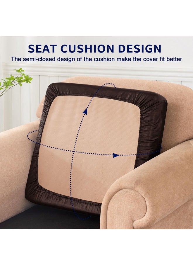subrtex Leather Waterproof Cushion Covers Breathable Sofa Seat Slipcpvers For 1-2-3-4 Seaters Stretch Replacement For Furniture Protector (Small, Chocolate)  - Image 3