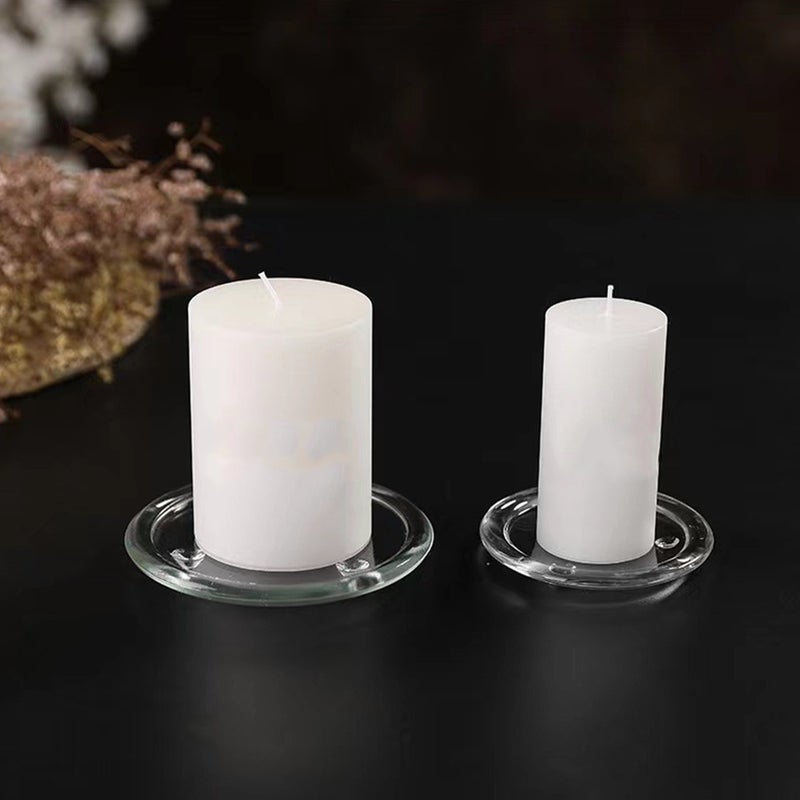 5pcs Glass Candle Plates Pillar Candle Holder Trays Decorative Round Candle - Image 3