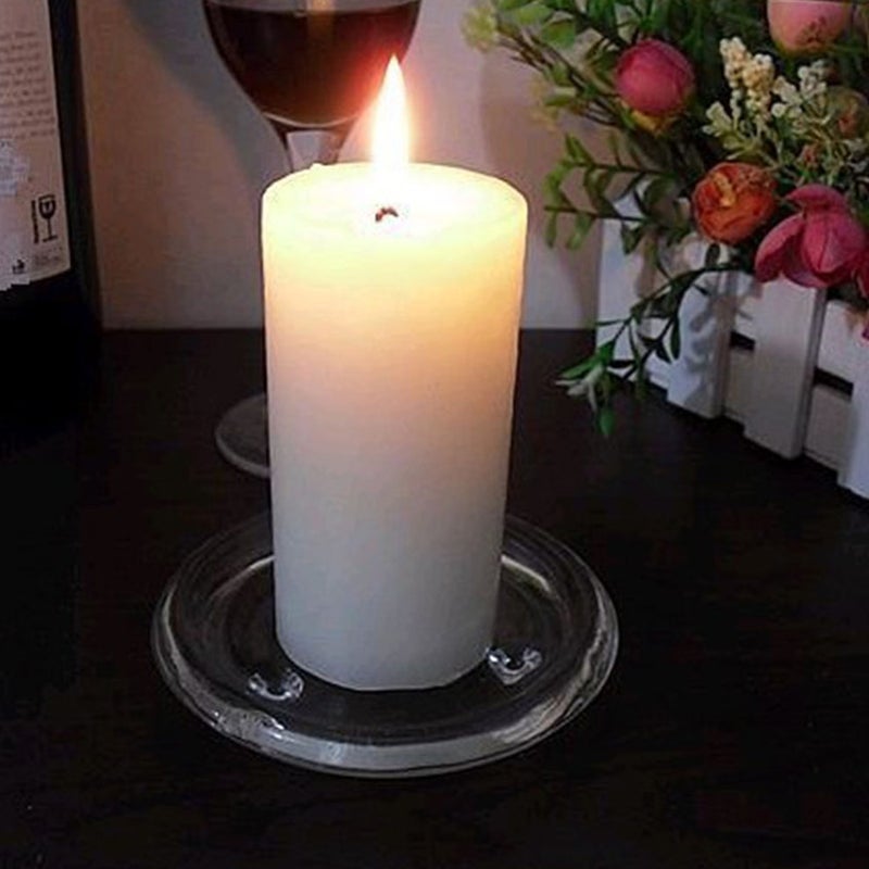 5pcs Glass Candle Plates Pillar Candle Holder Trays Decorative Round Candle - Image 4