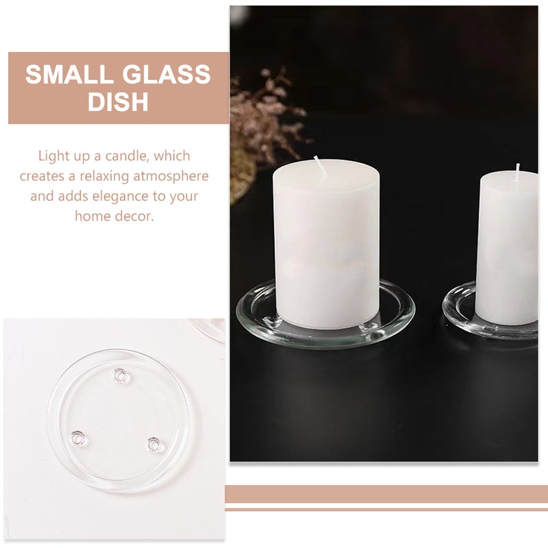 5pcs Glass Candle Plates Pillar Candle Holder Trays Decorative Round Candle - Image 2