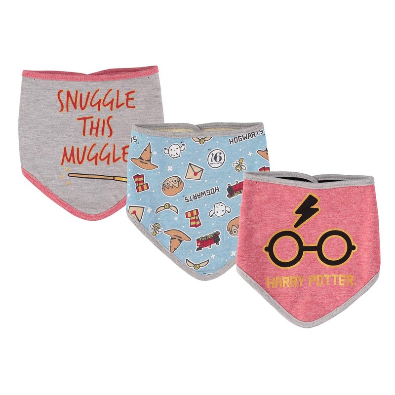 Harry Potter Baby Unisex Bandana Bibs Three Pack Baby Gift for Girls and Boys (Red/Blue/Grey) - Image 1