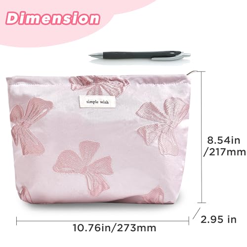 Sminra Pink Bow Makeup Bag for Purse Zipper - Large Capacity Canvas Cosmetic Organizer, Coquette Preppy Travel Toiletry Pouch for Women and Girls Gift Idea - Image 5