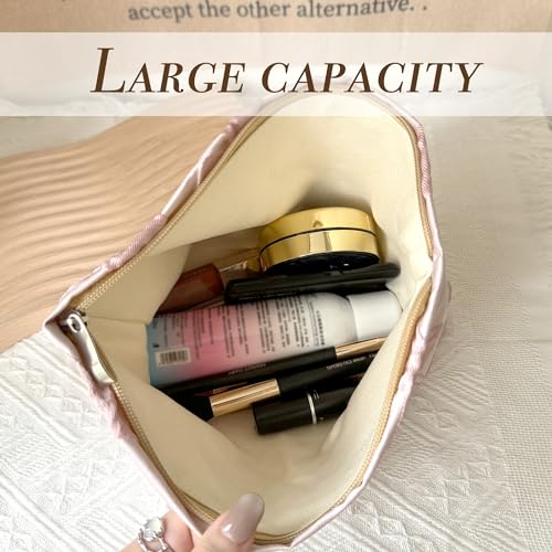 Sminra Pink Bow Makeup Bag for Purse Zipper - Large Capacity Canvas Cosmetic Organizer, Coquette Preppy Travel Toiletry Pouch for Women and Girls Gift Idea - Image 4