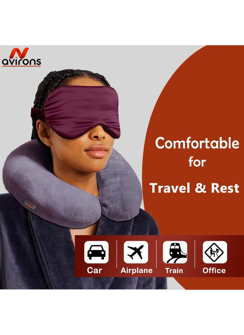 Avirons Avirons Unisex Neck Travel Comfort Velvet Pillow with Mulberry Silk Sleeping Eye mask Travel Pillow and Accessories for Plane Flight Bus and Office for Men and Women Pack of 2  - Image 2