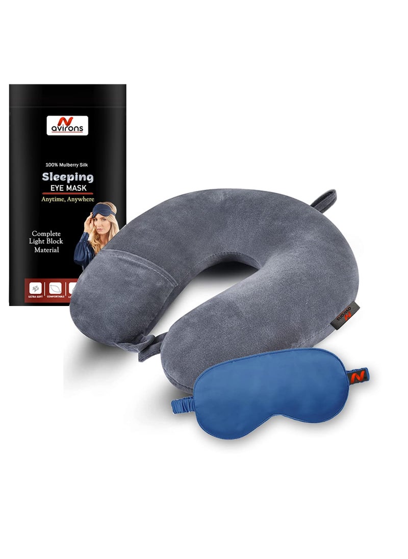 Avirons Avirons Unisex Neck Travel Comfort Velvet Pillow with Mulberry Silk Sleeping Eye mask Travel Pillow and Accessories for Plane Flight Bus and Office for Men and Women Pack of 2  - Image 1