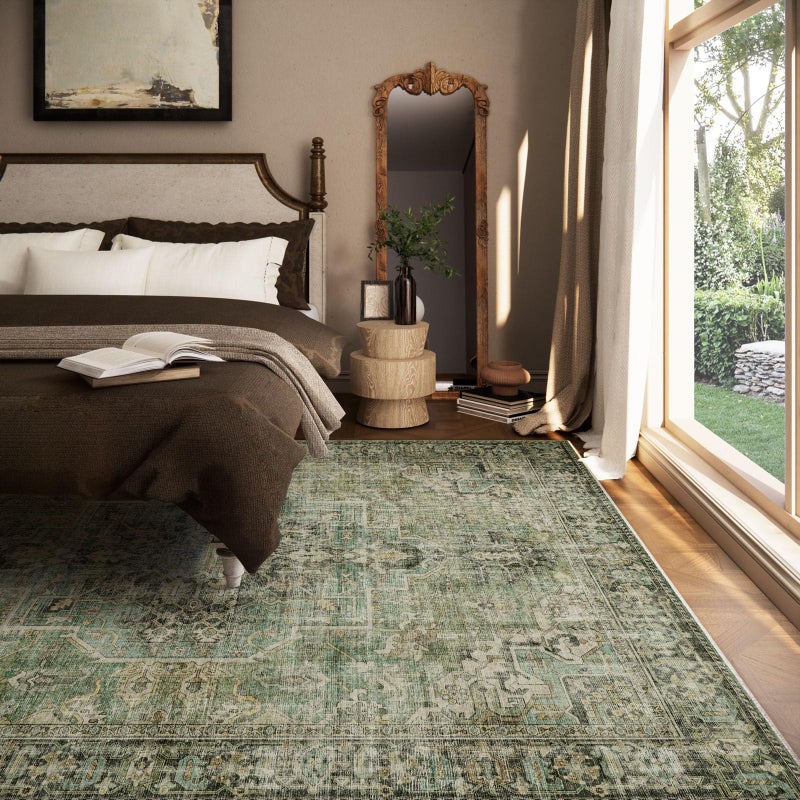 palohom 8x10 Area Rugs for Living Room: Washable Bedroom Rug Boho Vintage Rugs Stain Resistant Non Slip Low Pile Soft Lightweight Carpet for Kitchen Dining Room Farmhouse Nursery Kids Room - Image 3