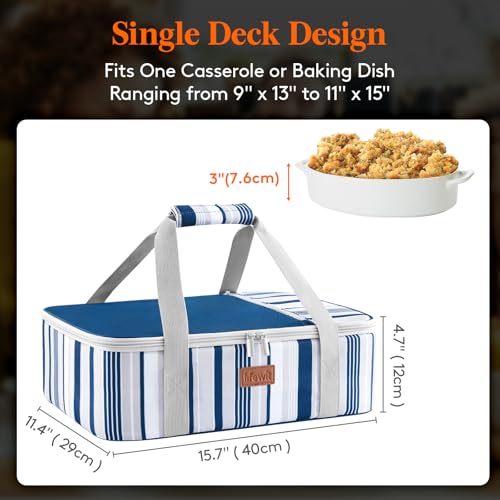 Lifewit Insulated Single Decker Casserole Carrier for Hot or Cold Food Casserole Dish Carrying Case Lasagna Holder for Potluck Parties Picnic and Cookouts Fits 9x13 Baking Dish Blue - Image 3