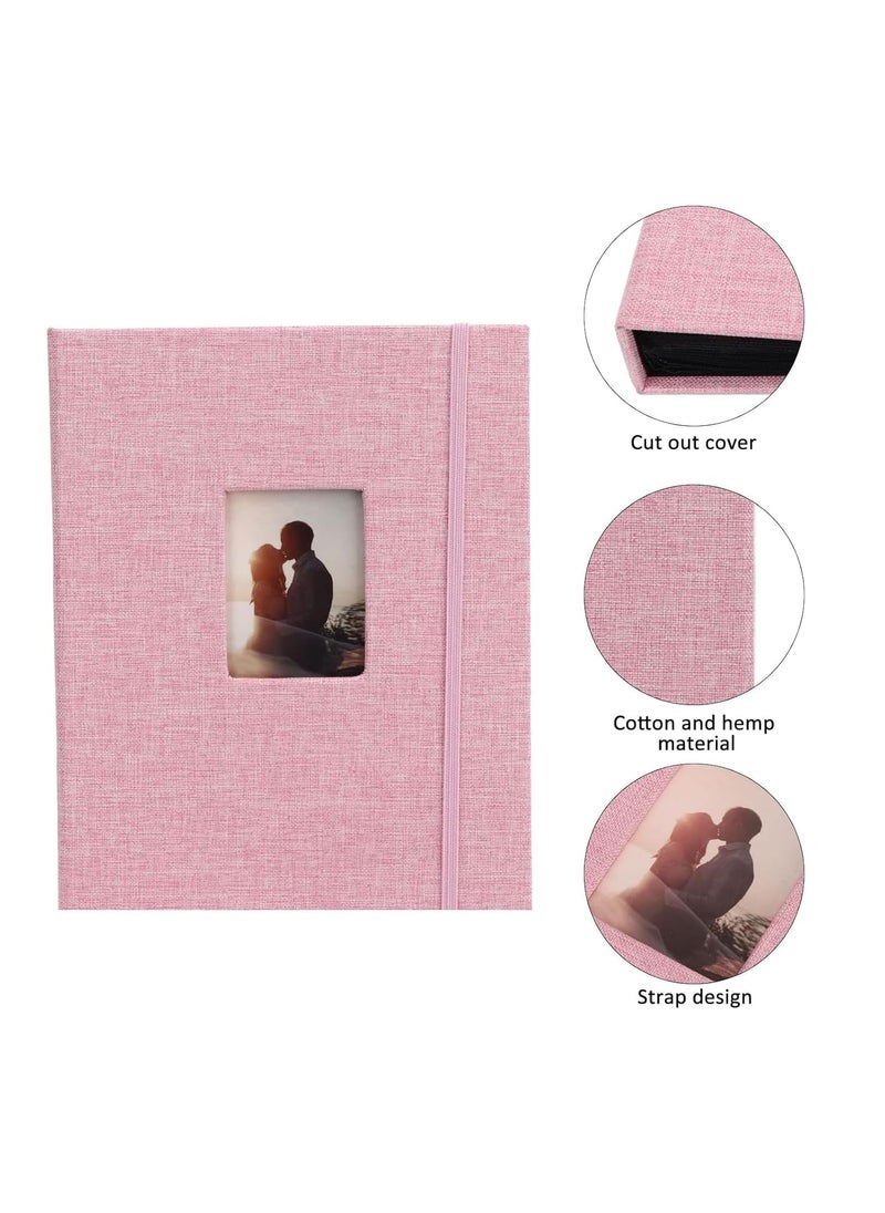ZIKKON ZIKKON Mini Photo Album 208 Vertical Photos Natural Linen Cover Front Window Photo Album 2x3 Compatible with Fujifilm Instax Mini Film 7s 8 9 11 Polaroid 300 HP Sprocket Kpop PhotocardsPink  - Image 2