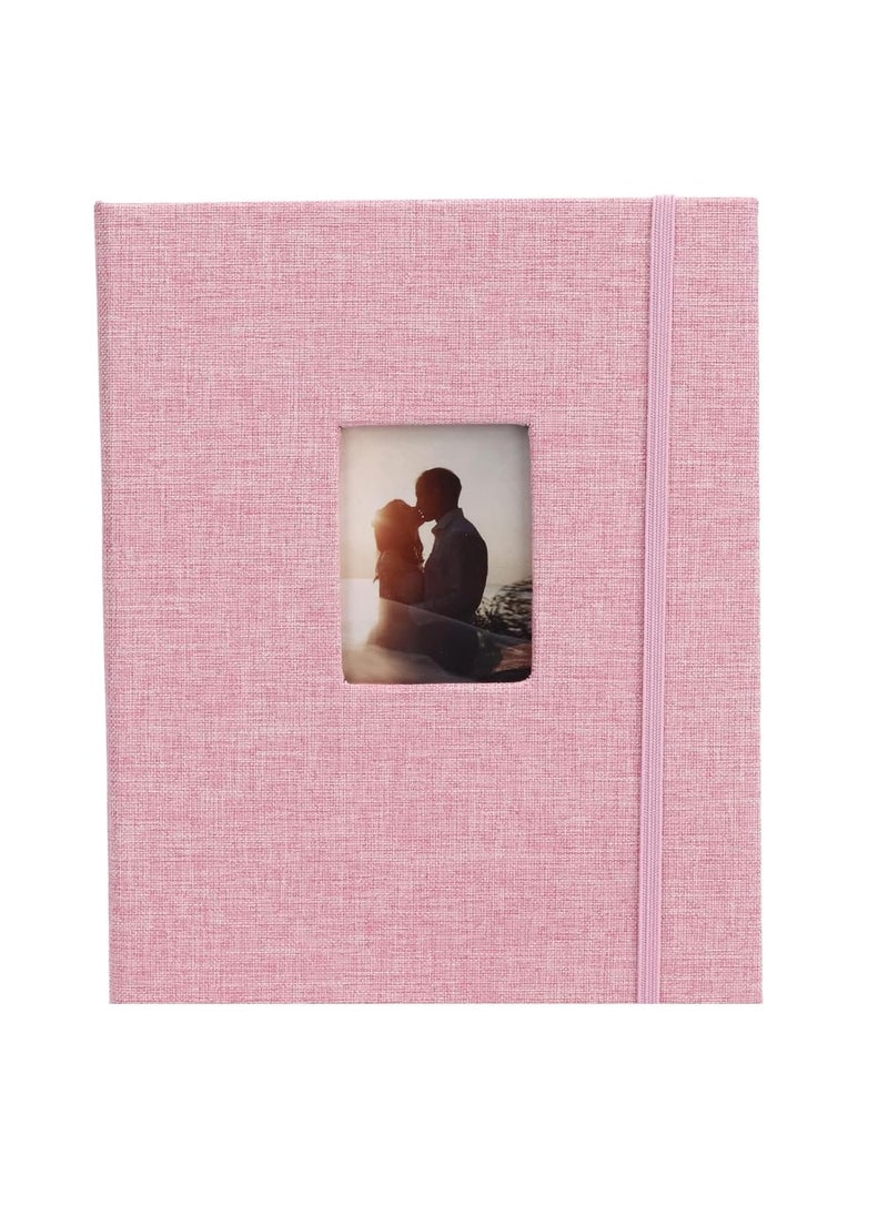 ZIKKON ZIKKON Mini Photo Album 208 Vertical Photos Natural Linen Cover Front Window Photo Album 2x3 Compatible with Fujifilm Instax Mini Film 7s 8 9 11 Polaroid 300 HP Sprocket Kpop PhotocardsPink  - Image 1